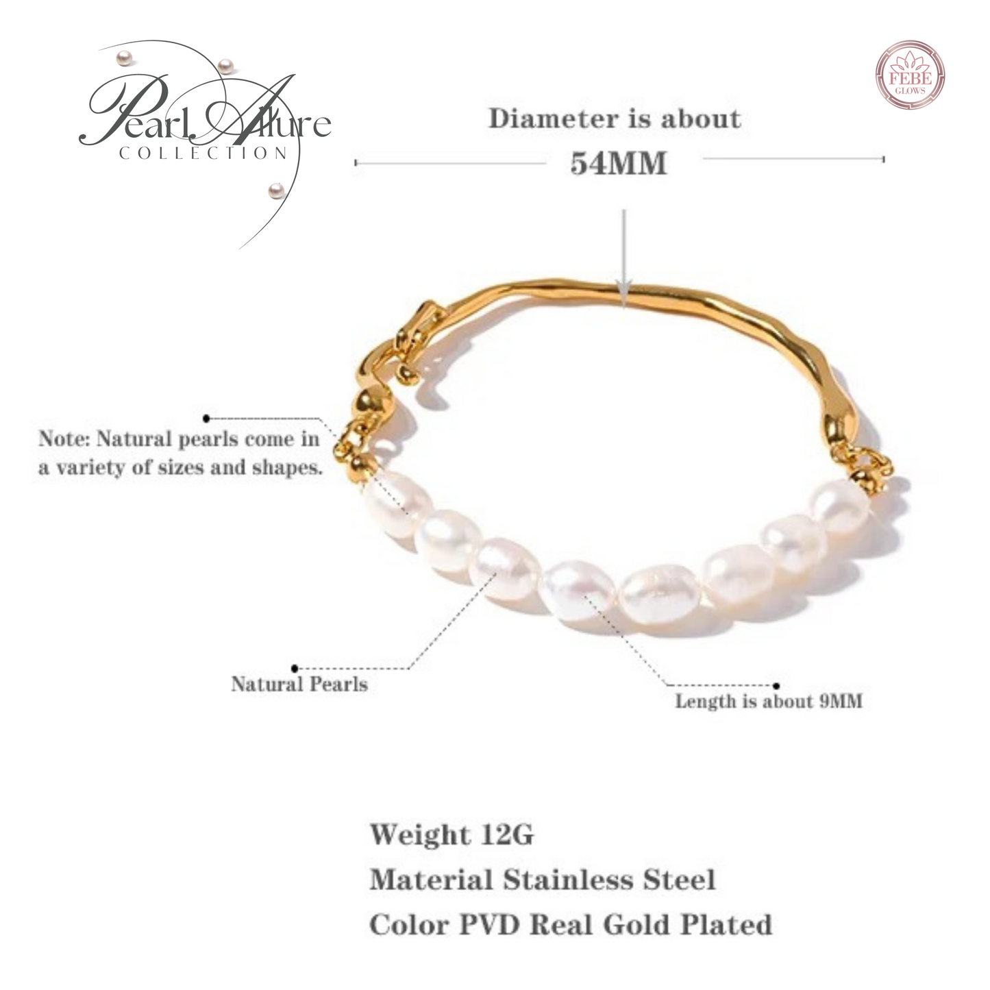 Gold Plated Pearl Beaded Bracelet – 18K Gold Plated 316L Stainless Steel