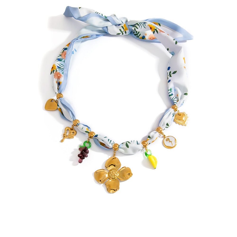 Adjustable Multicolor Cord Necklace with 7 Stainless Steel 316L 18K Gold Plated Charms (Nuevos)