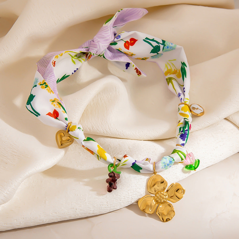 Adjustable Multicolor Cord Necklace with 7 Stainless Steel 316L 18K Gold Plated Charms (Nuevos)