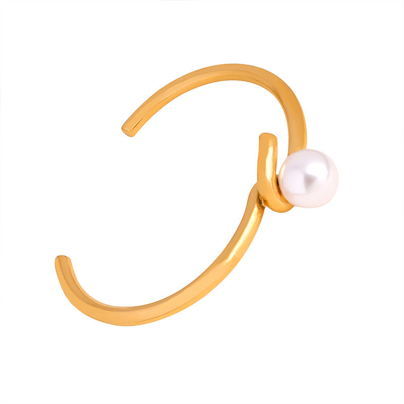 Solid Open Cuff Bracelet with Pearl – 316L Stainless Steel Jewelry