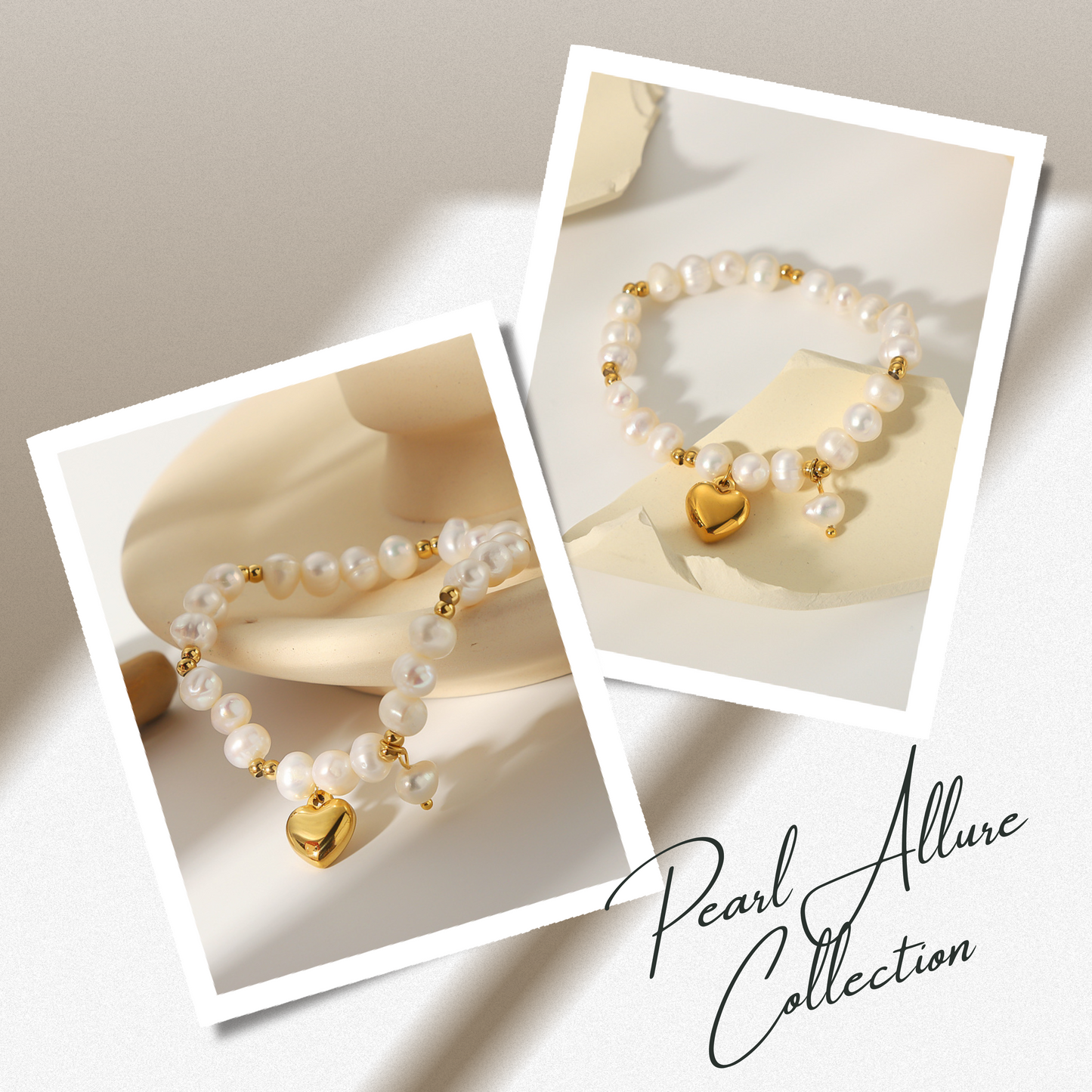Pearl Bracelet with Heart Charm – 316L Stainless Steel (Nuevos)