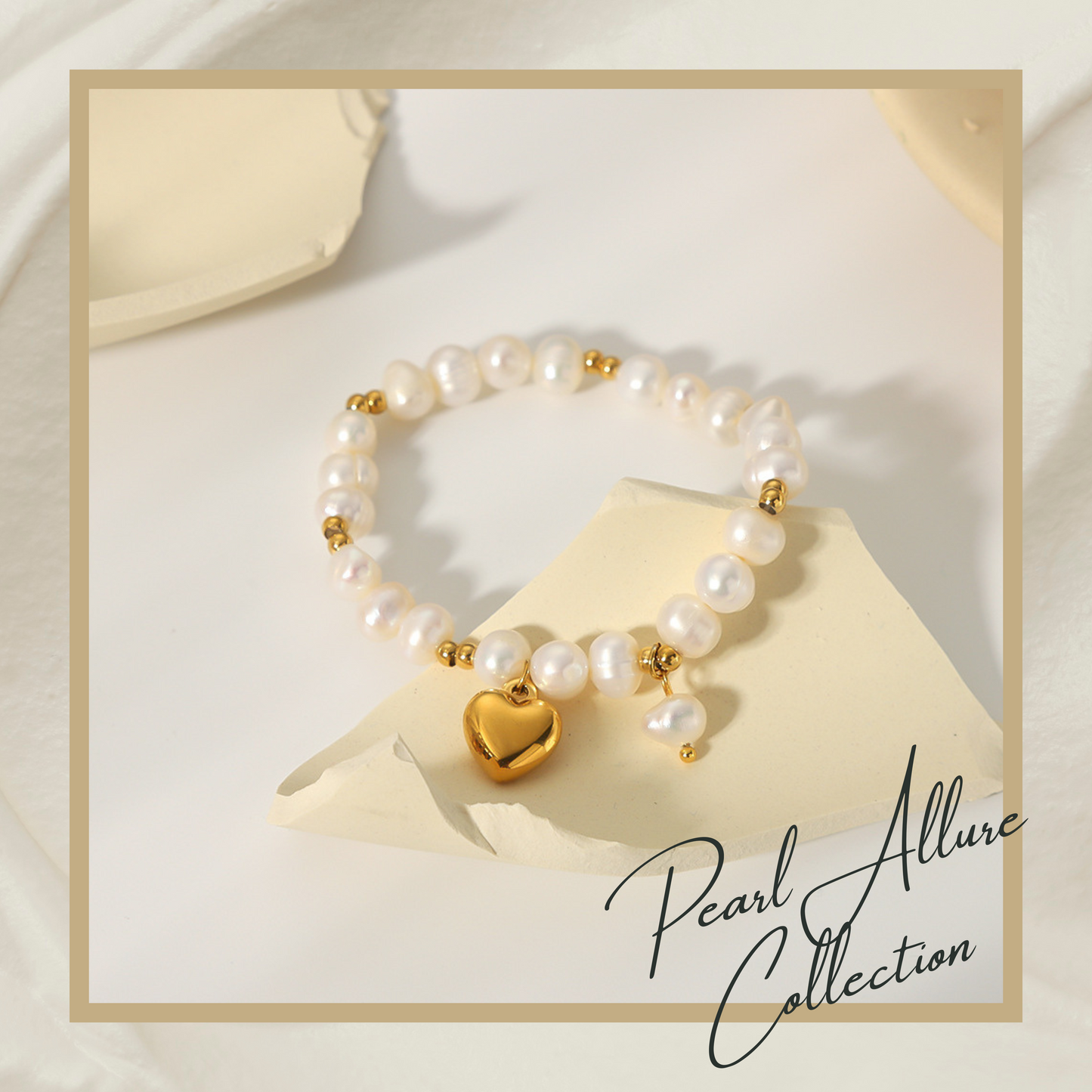 Pearl Bracelet with Heart Charm – 316L Stainless Steel (Nuevos)