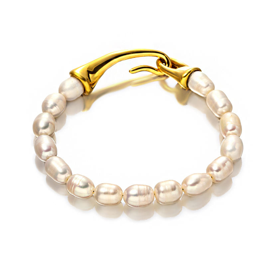 Minimalist Pearl Bracelet with Gold Charm – 18K Gold Plated Stainless Steel (Nuevos)