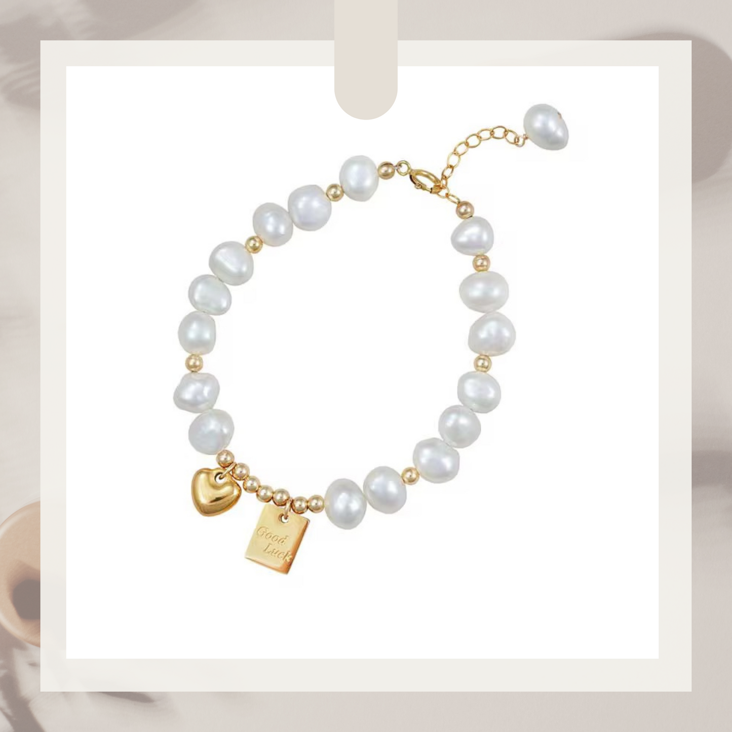 Pearl Bracelet with Heart Charm – 316L Stainless Steel (Nuevos)