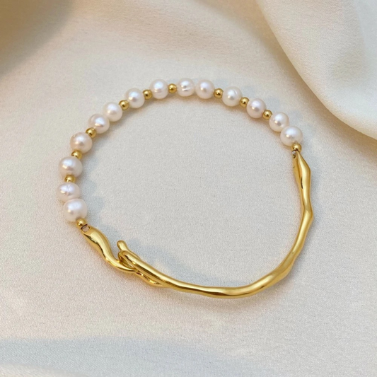 Gold Plated Pearl Beaded Bracelet – 18K Gold Plated 316L Stainless Steel