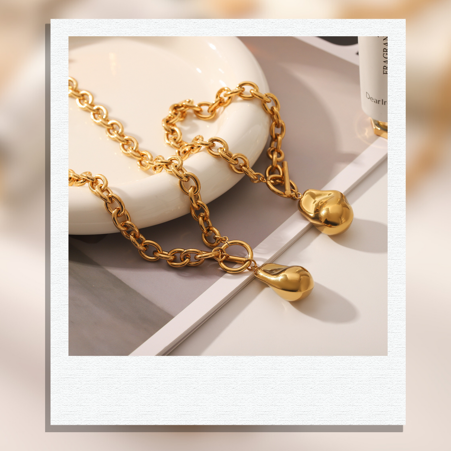 Gold Minimalist Necklace & Bracelet Set – 316L Stainless Steel with Oval Pendant (Nuevos)