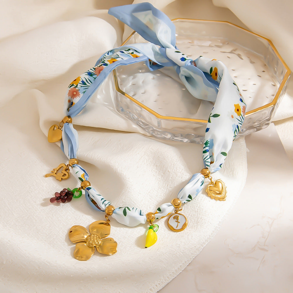 Adjustable Multicolor Cord Necklace with 7 Stainless Steel 316L 18K Gold Plated Charms (Nuevos)