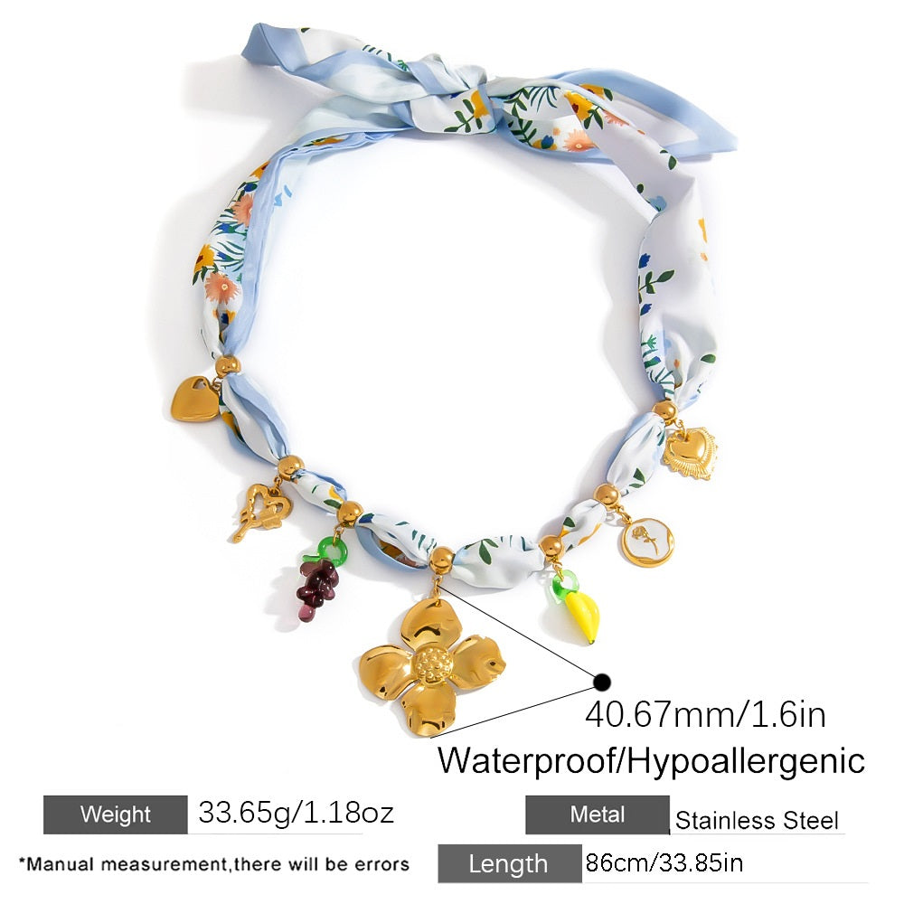 Adjustable Multicolor Cord Necklace with 7 Stainless Steel 316L 18K Gold Plated Charms (Nuevos)