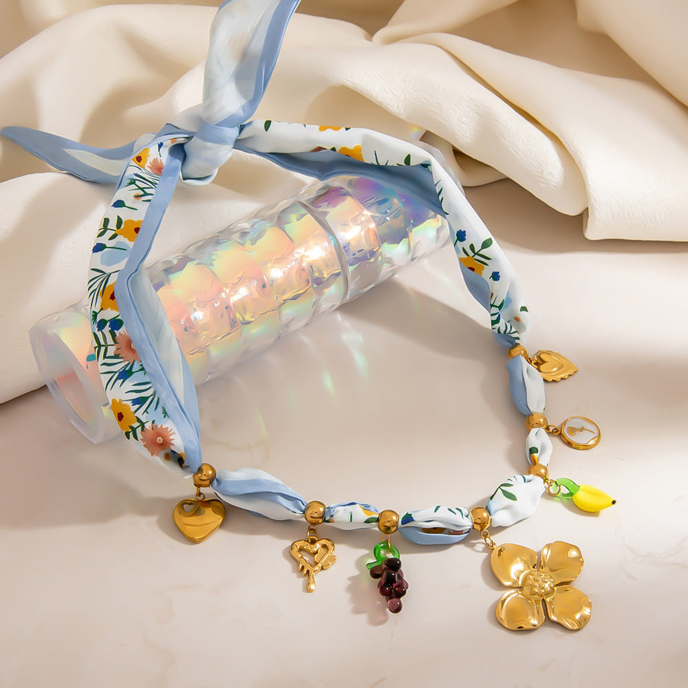 Adjustable Multicolor Cord Necklace with 7 Stainless Steel 316L 18K Gold Plated Charms (Nuevos)