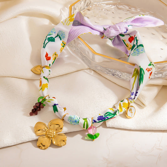 Adjustable Multicolor Cord Necklace with 7 Stainless Steel 316L 18K Gold Plated Charms (Nuevos)