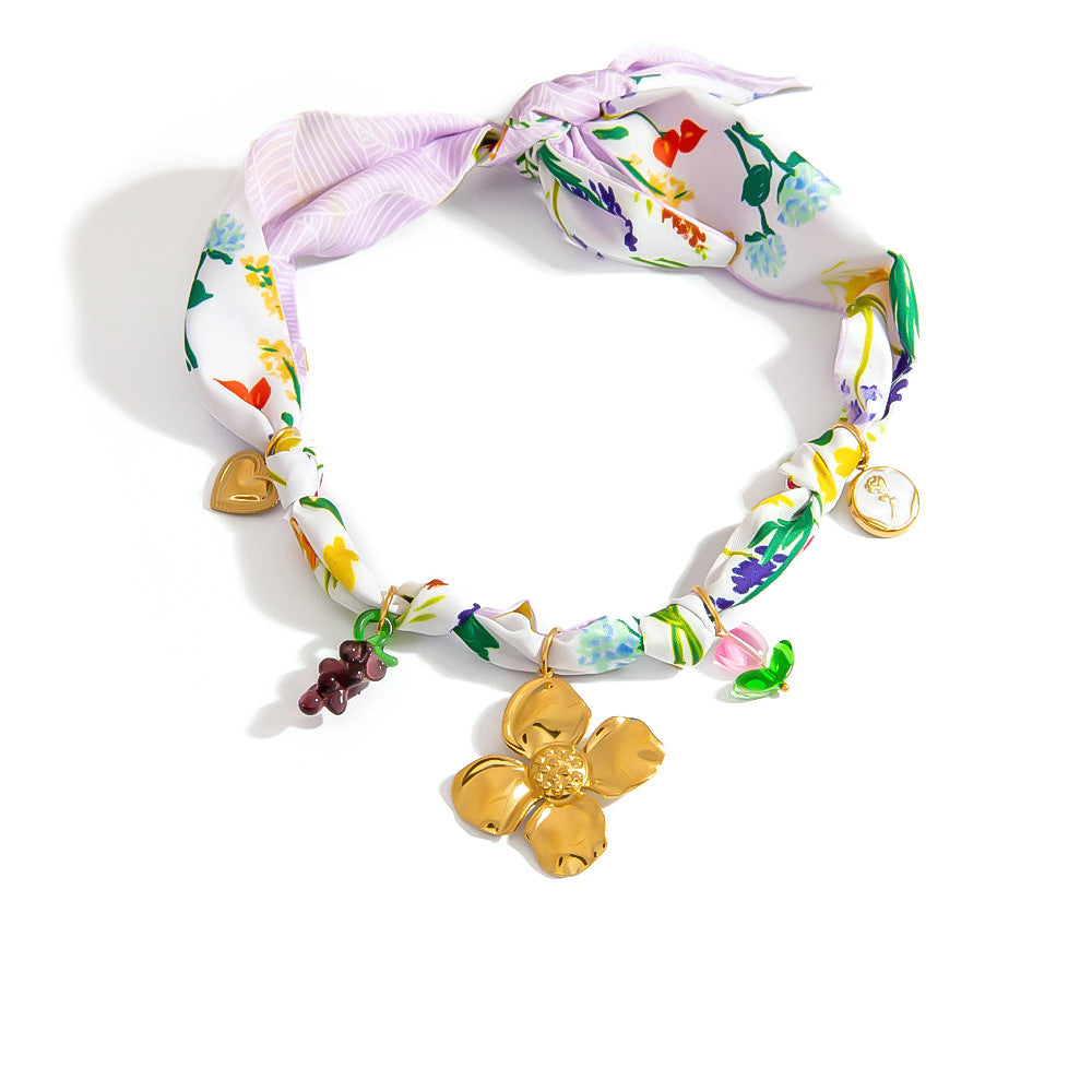 Adjustable Multicolor Cord Necklace with 7 Stainless Steel 316L 18K Gold Plated Charms (Nuevos)