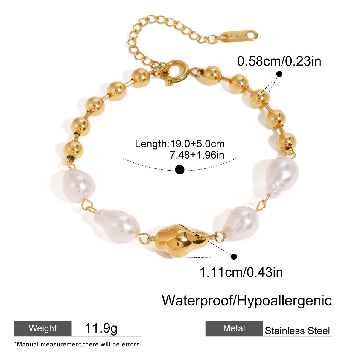 Baroque Pearl Bracelet – 316L Stainless Steel (Nuevos)