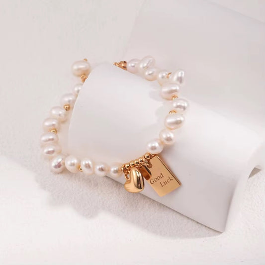 Pearl Bracelet with Heart Charm – 316L Stainless Steel (Nuevos)