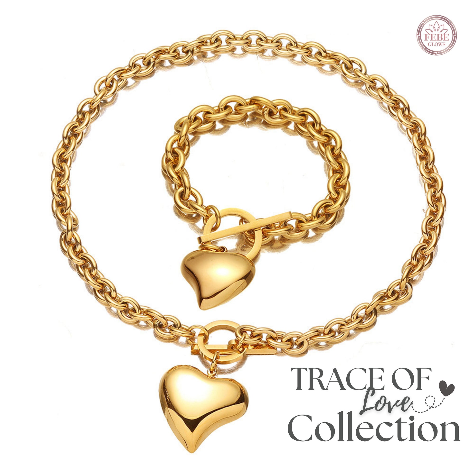 Trace of Love Collection: 925 sterling silver, high quality gold plated stainless steel. The intricately designed hearts symbolize emotional connections and lasting love. Elegant bracelets, necklaces and heart rings.