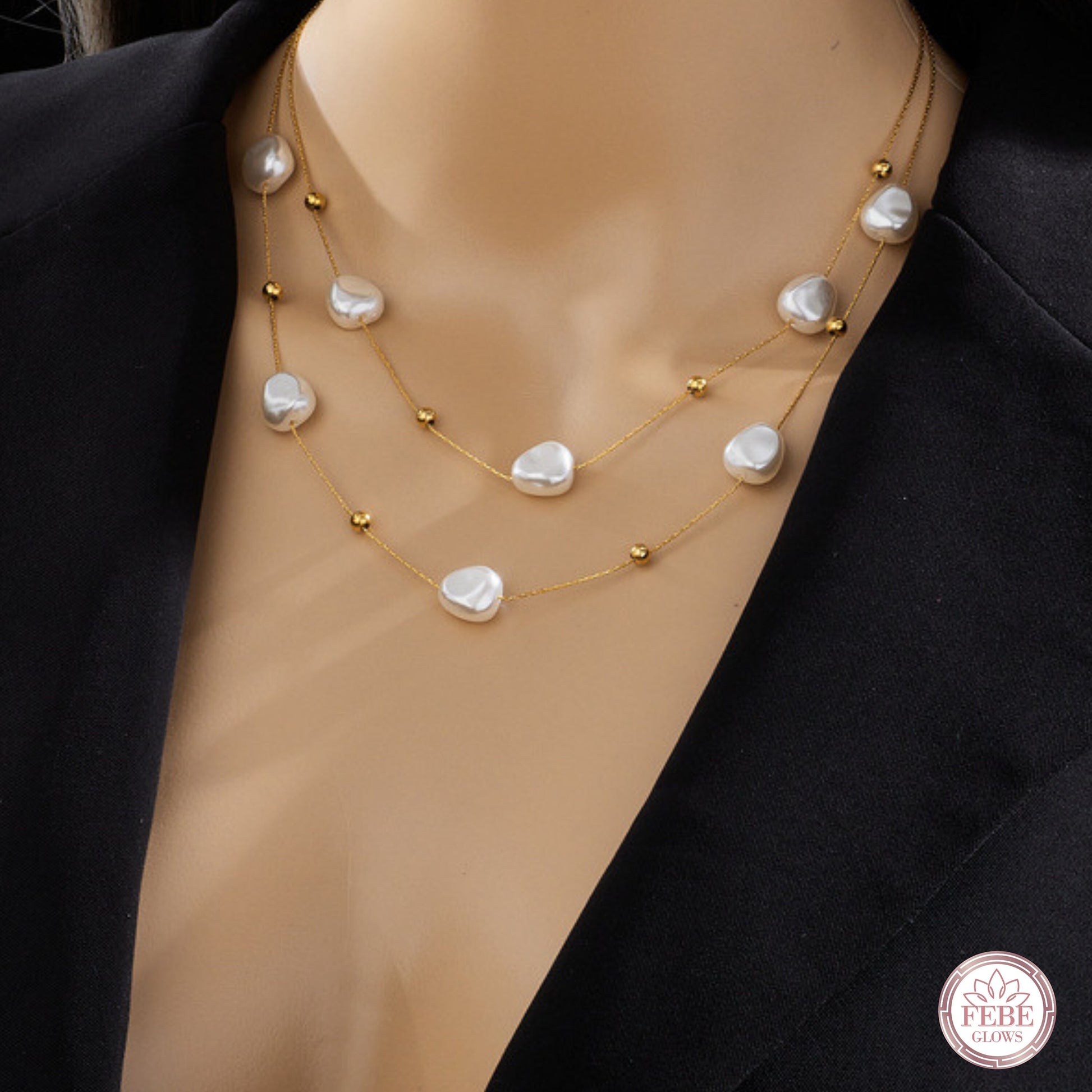 Gold pearl necklace, Pearl vintage necklace, Pearl choker necklace, Dainty necklace, Gifts for her, Baroque pearl choker pendant necklace