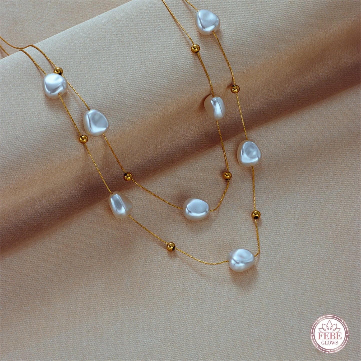 Gold pearl necklace, Pearl vintage necklace, Pearl choker necklace, Dainty necklace, Gifts for her, Baroque pearl choker pendant necklace