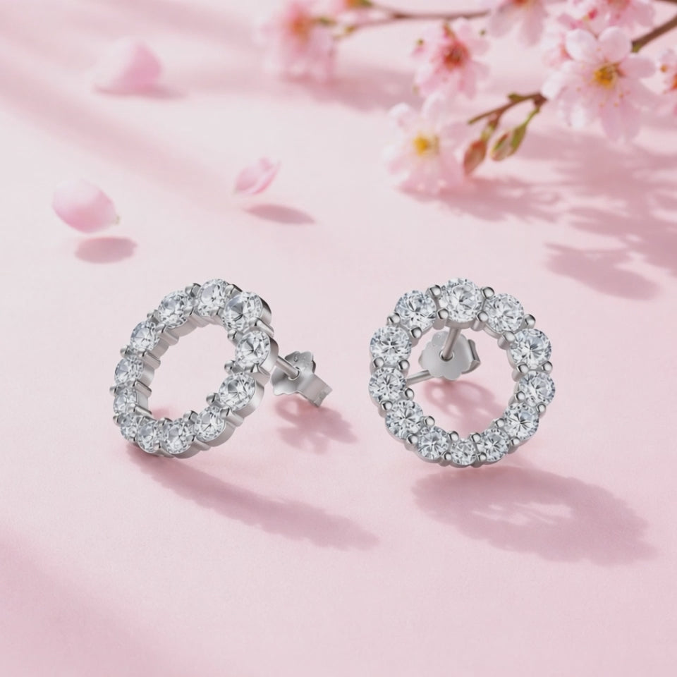 Zirconia  Halo Earrings-Sterling Silver 925